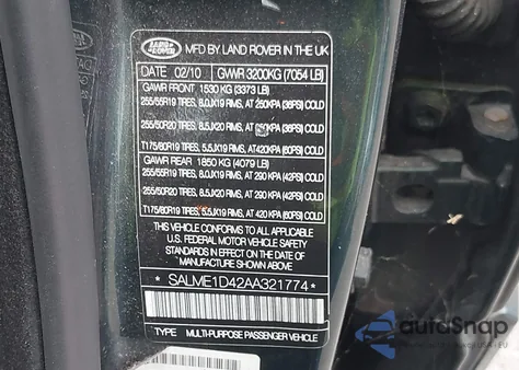 2010 Land Rover Range Rover Hse from USA, damaged, VIN SALME1D42AA321774